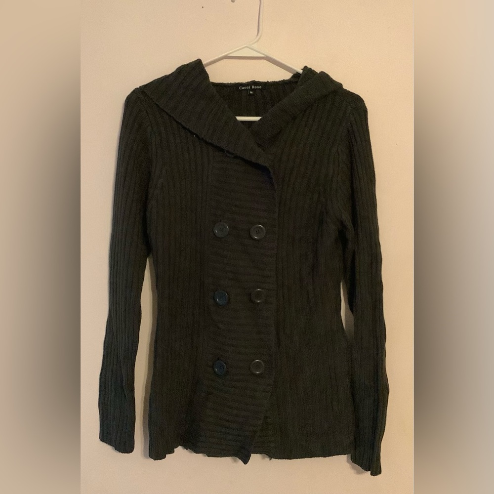 Gray Cardigan. Size Medium Button down with hood.